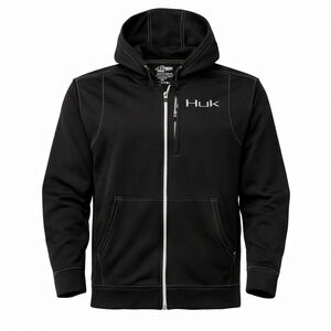 Huk Performance Fishing Full Zip Hoodie Men Medium Black Utility Coastal Sporty